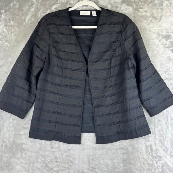 Chico's Jackets & Blazers - Chicos Open Front Jacket Women's L (sz 1) Black w/ Semi Sheer‎ Stripes (1391)
